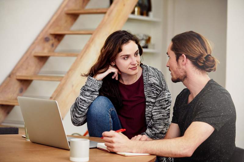 Couple discusses down payment options for buying a home.