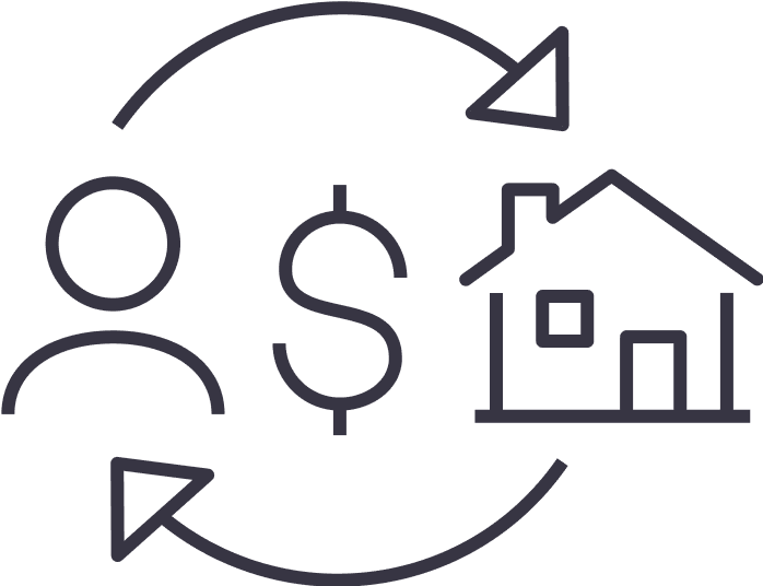 line drawing of a person exchanging dollars for home